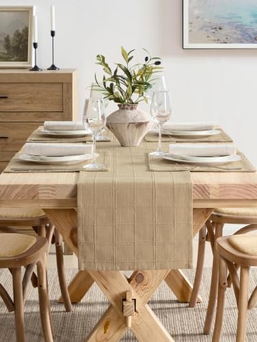 ZeeMart Linen Checked Farmhouse Placemats Set of 6, Camel 13x19in - Image 5