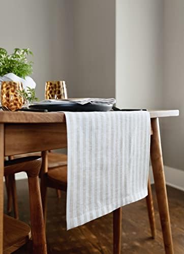 Solino Home 100% Linen Table Runner, 14 x 90 in, Natural and White Striped - Image 2