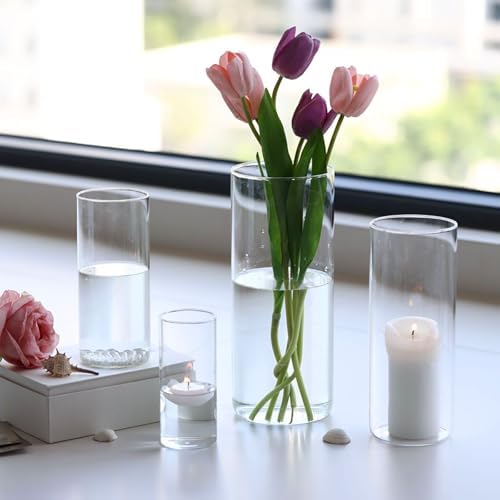 PHOSPHOR 16 PCS Glass Candle Holder, Hurricane Candle Hoder, Glass Pillar Candle Holder, Clear Cylinder Candleholder Cylinder Vase for Centerpieces Wedding Party Decoration - Image 6