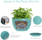 WSMKSZ 12 Inch Large Plant Pots for Indoor or Outdoor Plants, Wide Water Ripples Flower Pots with Drainage Holes & Saucer, Plastic Planters Set for Garden & Home Decor (Blue Green) - Image 3