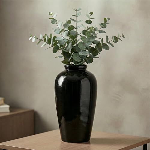 Black Vase for Home Decor, 11 Inch Tall Ceramic Flower Vases for Centerpiece, Modern Decorative Minimalist Vase for Pampas Grass, Textured, Living Room, Entryway, Kitchen Counter Decor by Wancetang