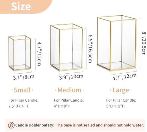 NUPTIO Hurricane Glass Candle Holders: 3Pcs Gold Lanterns Candle Holder for Pillar Candles Geometric Table Centerpiece for Outdoor & Indoor Wedding Christmas Holiday Party Decor 8.1 & 6.5 & 4.7 inch - Image 3