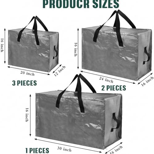 Shappy 6 Pcs Storage Bags, Grey, 30 x 16", 24 x 16", 20 x 16" - Image 2