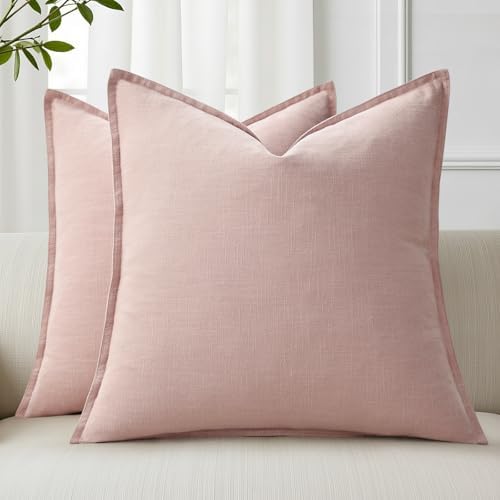 decorUhome Fall Pink Linen Throw Pillow Covers 22x22 Set of 2 by decorUhome
