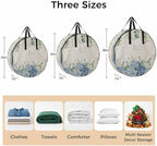 24 Inch Round Storage Bag 1 Pack,Blue Hydrangea Flower Green Eucalyptus Leaves Waterproof Wreath Storage Container with Handles&Zipper Retro Linen Closet Organizer Bags Garland Box - Image 7