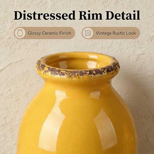 3Pcs Yellow Ceramic Vases, Decorative Vases for Modern Farmhouse - Image 3