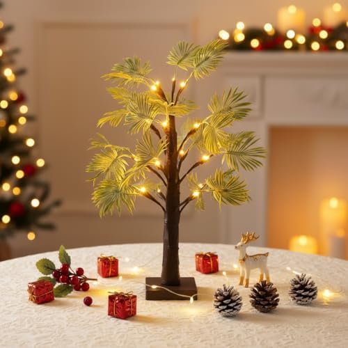 2ft Lighted Palm Tree Lamp with Timer - Tropical Christmas Decorations Indoor, Warm White Fairy Light Spirit Tree for Bedroom, Holiday, Party | USB/Battery Powered - Image 2