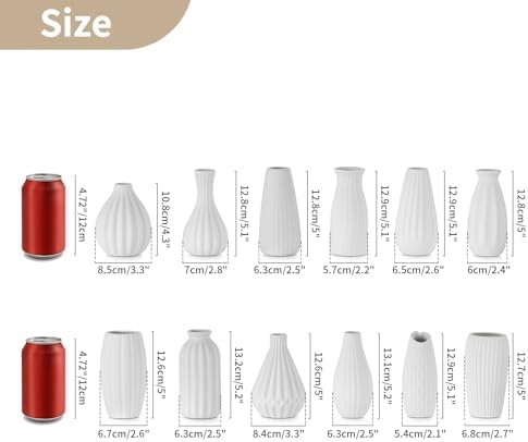 NUPTIO White Ceramic Bud Vase: Small Assorted Vases 12 Pcs, Unglazed - Image 4