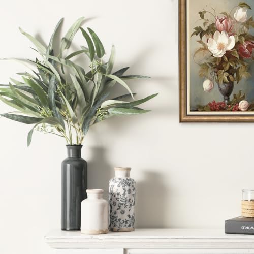Ceramic Vintage Vase Set of 3, Vintage Flower Vases Home Decor Chinoiserie Decorative Retro Floral Vase Rustic Farmhouse Decor for Table Bookshelf Mantel Kitchen Living Room Office - Gray - Image 6