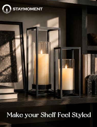 Black Lantern Decorative Indoor Outdoor, Set of 2 Candle Holder - Image 6