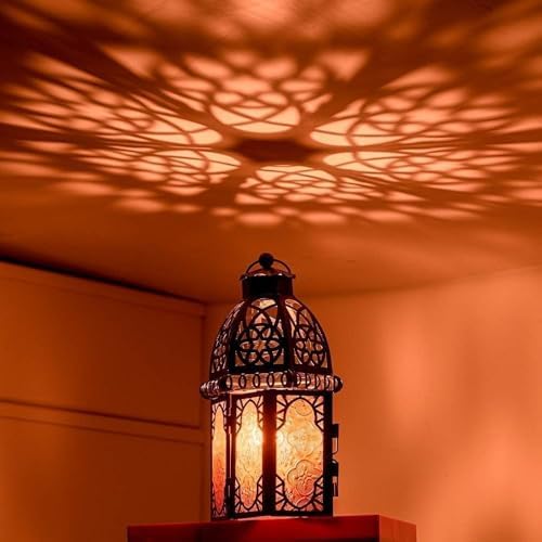 Set of 2 Vintage Large Decorative Moroccan Candle Lantern, 12.8’’ Metal Hanging&Tabletop Lantern Candle Holder Decor, Christmas Decorations Indoor Outdoor Patio (Amber) Ramadan Decorations - Image 6
