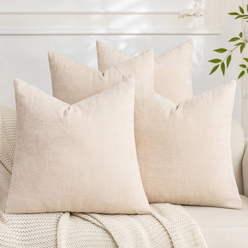 Set of 4 Soft Textured Decorative Throw Pillow Covers 20x20 Inch Cozy Farmhouse Cushion Cover Square Accent Pillow Cases for Bed Couch Sofa Living Room, Light Beige by Cozoomy