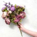 FiveSeasonStuff Dusty Purple & Mauve Artificial Peony Bouquet, Two Faux Silk Flower Bundles with Hydrangeas and Greenery - Image 4