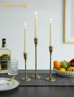 NUPTIO Iron Taper Candle Holders: Antique Brass Candlestick Holder Set of 3 - Image 3