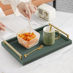 XIGEXIGE Green Decorative Serving Tray,Rectangular Tray for Coffee Table,Faux Leather Serving Tray with Handles for Ottoman,Shagreen Leather Tray for Bathroom - Image 7