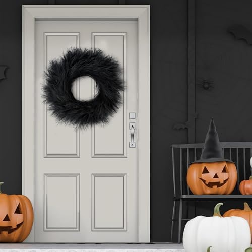 Sggvecsy Pampas Grass Wreath 26’’ Faux Pampas Wreath for All Seasons Artificial Pampas Wreath Christmas Decor Boho Wall Decor for Front Door Farmhouse Halloween Autumn Wreath Decoration (Black) - Image 4