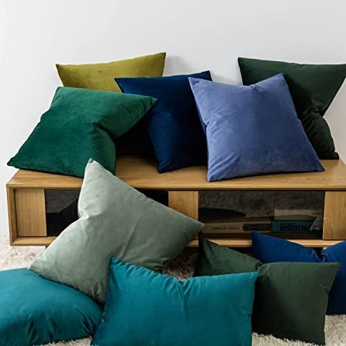JUSPURBET 28x28 Euro Velvet Throw Pillow Covers Set of 2,Peacock Blue - Image 2
