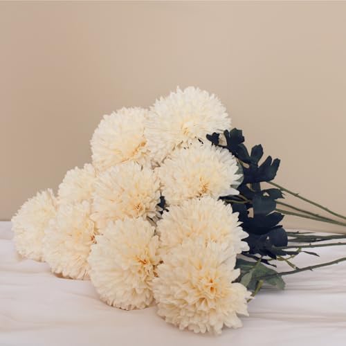 RyddeligHome Large Kiku Flower Beige 10 Stems, Neutral Home Decor - Image 3