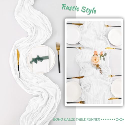 12 Pack White Spring Easter Table Runner 10FT White Cheesecloth Table Runner 21 x 120 inch Boho Gauze Cheese Cloth Table Runners Rustic Sheer Table Runners for Party Wedding Bridal Baby Shower Decor - Image 5