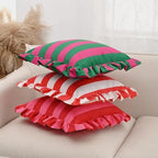 vctops Ruffle Square Throw Pillow Covers Boho Pink and Red Striped Decorative Pillowcases Set of 2, Soft Velvet Accent Cushion Cover Cases for Sofa Bed Living Room Decor (Pink Green,18"x18") - Image 5