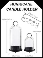 5" & 4" Metal Candle Holder with Ribbed Glass Candle Lanterns Set of 2, Vintage Windproof Hurricane Candle Holders for Pillar Candle, Decorative Table Centerpiece Patio Decor (Black) - Image 2