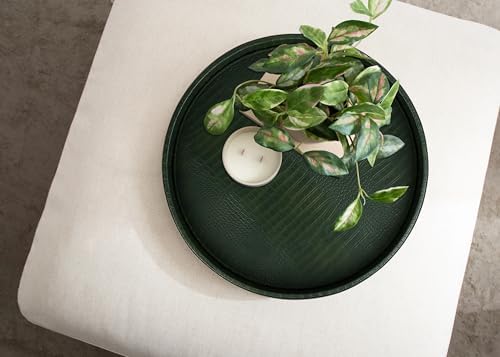 HofferRuffer Round Serving Tray 20'', Elegant Faux Leather Circle Ottoman Table Tray, Serve Tea Coffee Breakfast in Bedroom Living Room Kitchen(Green, 20") - Image 6