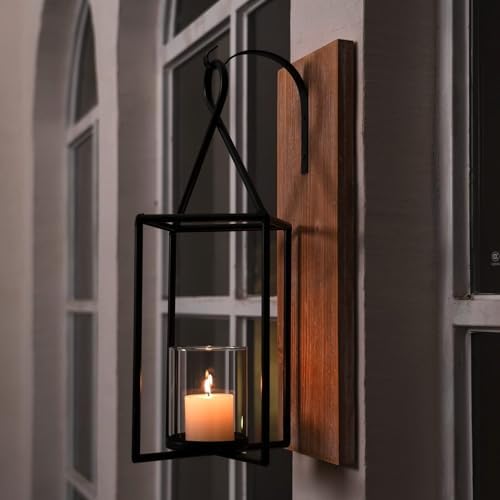 Homemory Wall Candle Sconces Set of 2, Rustic Wood Holders with Glass Decor - Image 5