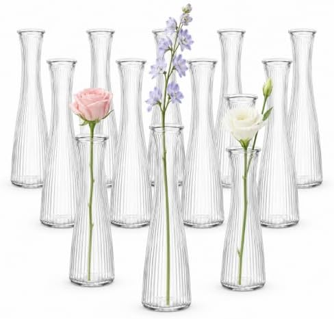 12 Pcs Glass Bud Vases Bulk for Centerpieces, 8.5” Tall Clear Bud Vases by YourBestChoice