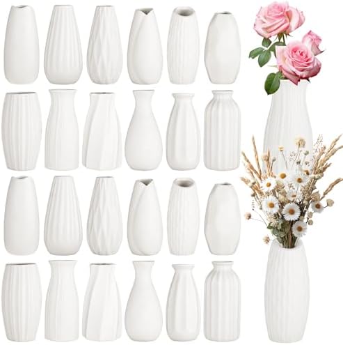 Ceramic Bud Vases, Set of 24 White Vases for Centerpieces Small VAses for Flowers Mini Ceramic Vase for Pampas Grass Vase Bulk for Wedding Table Centerpieces Decoration Boho Home Decor DIY Gift by Unknown