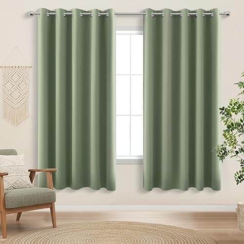 KOUFALL 72 Inch Wide Curtains for Bedroom,Extra Wide Blackout Heat Temperature Control Window Coverings for Kitchen,63 Inch Length,Sage Green by KOUFALL