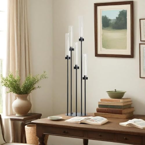 2Pcs 39.8'' Tall Black Candle Holder with Acrylic Shades for Halloween - Image 5