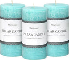 3x6 Inch Turquoise Pillar Candles Set of 3 - Unscented Candles, Long Clean Burning, Large Big Candles, Smokeless Dripless Pillar Candles for Dinner Table, Wedding, Home, Bathroom, Rustic Decor by MiraScents