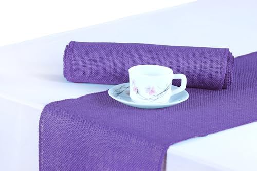 MDS® Pack of 12 Natural Burlap Table Runner, 12 x 72 Inch, Jute Rustic Farmhouse Boho Table Decor for Wedding Reception, Dining Table, Bridal Shower, Baby Shower & Party Decorations - Lavender by MDS