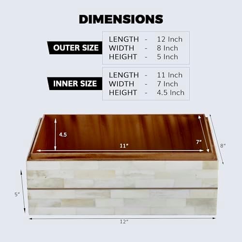 Handicrafts Home Large Decorative Storage Box with Lid – 12X8X5” Coffee Table Organizer, Keepsake- Decorative Boxes for Home Decor, Stylish Decorative Box for Office Decor-Aegean Pearl - Image 4