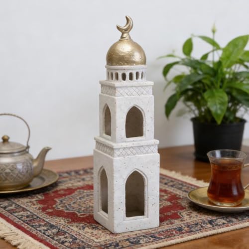 Islamic Cultural Decor Collection, Ramadan Home Decor Islamic Gift, Handcrafted Resin Mosque Models & Tower Ornaments for Home Office Display Ramadan Decoration (White H 1pcs) - Image 4