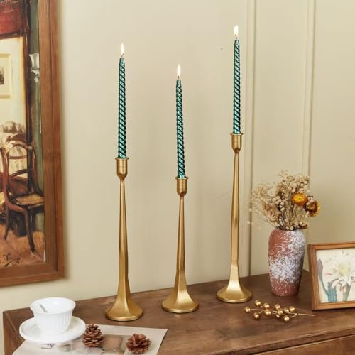 Iron Taper Candle Holder Set of 3 15.5" 14" 12" Decorative Modern Vintage Metal Tall Candlestick Holders for Wedding, Dinning Table,Mantle, Party Decoration（3, Antique Brass） - Image 3