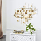 CosmoLiving by Cosmopolitan Metal Geometric Home Wall Decor 3D Folded Stripes Wall Sculpture, Wall Art 32" x 2" x 32", Gold by Unknown