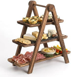Space-Saving 3-Tier Collapsible Wooden Tray Stand – Rustic Multi-Layer Display Rack – Kitchen Counter Organizer for Food or Desserts – Sturdy, Easy-Fold Storage Shelf by GarveeHome