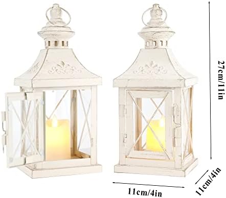 TRIROCKS Set of 2 Decorative Candle Lantern 11'' High Metal Candle Holder Hanging Lantern Perfect for Home Decor Halloween Living Room Parties Events Tabletop Indoors Outdoors (White with Gold Brush) - Image 6