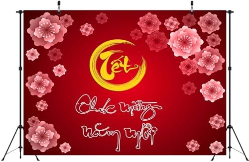 BELECO 20x10ft Fabric Happy Vietnamese Lunar New Year Backdrop 2026 TET Decorations Cherry Blossoms Red Asian New Year Party Decorations Kids Family Photoshoot Studio Props - Image 4