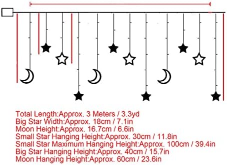 126 LED Star Lights, Battery Powered Twinkle Star Moon Fairy Lights, Curtain String Lights for Ramadan Window Wedding Garden Christmas Decoration, with 2 Lighting Modes - Image 2