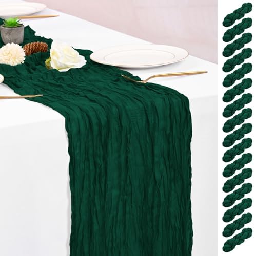 16 Pack Emerald Green Table Runner 10FT Cheesecloth Table Runner Boho Gauze Table Runners Long Rustic Sheer Fabric Table Runners for Wedding Party Bridal Shower Farmhouse & Home Decor by Lumaycens