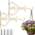 2 Pack White Cast Iron Hanging Plant Brackets 15.6" L Decorative Planter Hanger Outdoor Hanging Brackets Vintage Heavy Duty Wall Plant Hook for Outside Flower Lantern Wind Chime by Unknown