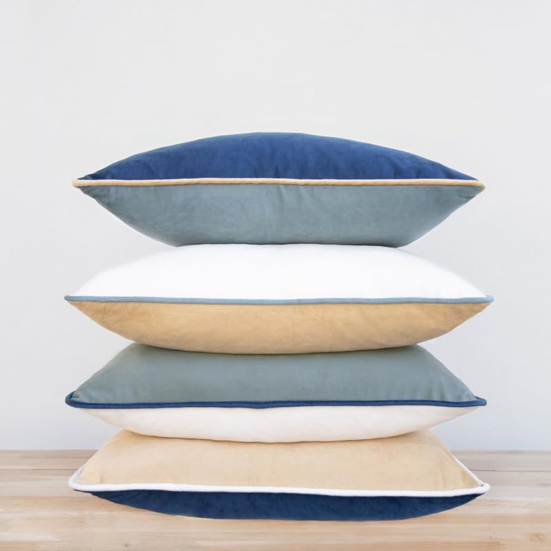MONDAY MOOSE Decorative Throw Pillow Covers Cushion Cases, Set of 4 Soft Velvet Modern Double-Sided Designs, Mix and Match for Home Decor, Pillow Inserts Not Included (16x16 inch, Blue/Beige) - Image 6