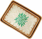 Set of 2 Rectangular Rattan Nesting Trays, Green Leaf Shell Inlay by chicapica