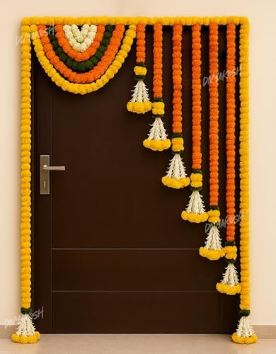 Divyakosh Marigold Flower Full Door Decoration for 3 FT Door | Decoration Items for Home, Main Door, Mandir,Event,Party|Thoranam for Entrance Door, Torans,Banderwal for Home Door |41 Inches by Divyakosh