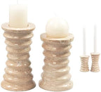 Travertine Marble Candlestick Holders - Set of 2 Stone Candle Sticks Holder Decor, Decorative Modern Candle Stands Multi-Purpose for Taper/Pillar/Tealight/Scented Candles by LWALMS
