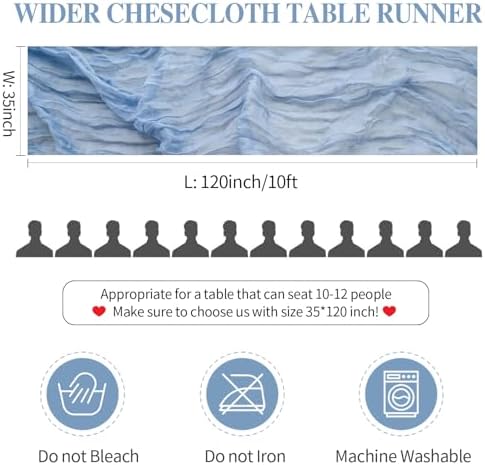 12 Pack Dusty Blue Cheesecloth Table Runners 35x120 Inch, Semi Sheer Boho Gauze Cheese Cloth Fabric Table Runners for Wedding Party Baby Shower Home Decorations - Image 6
