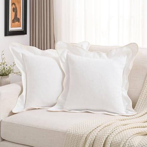 FUTEI Pack of 2 Chenille Throw Pillow Covers 22x22 Inch, White by FUTEI