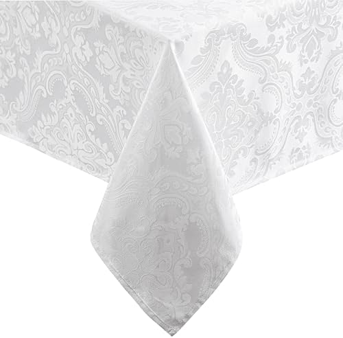 Caiden Elegance Damask Tablecloth, White - 60" W x 144" L by ElreneHomeFashion